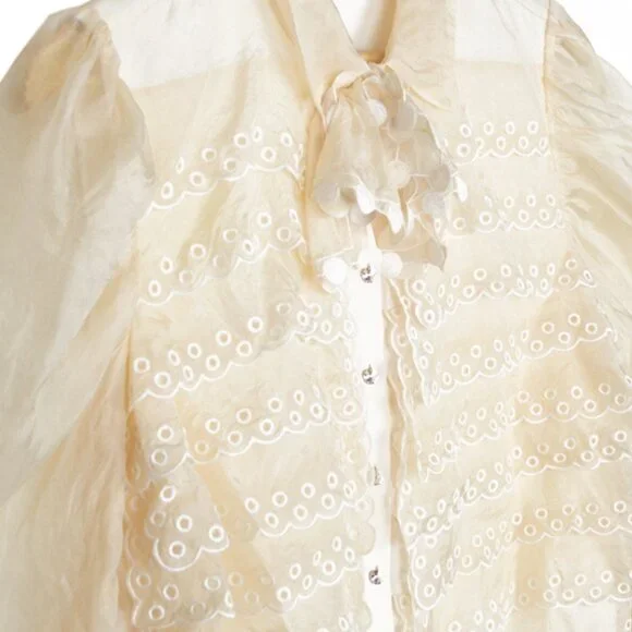 TORY BURCH Cream Victorian Style Ruffle Silk Long Sleeve Blouse - Picture 2 of 13
